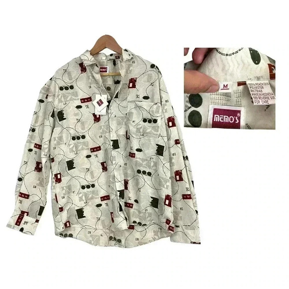 VTG Abstract Pattern Button Up Shirt Long Sleeve NWT MEDIUM Memo’s - Picture 1 of 10